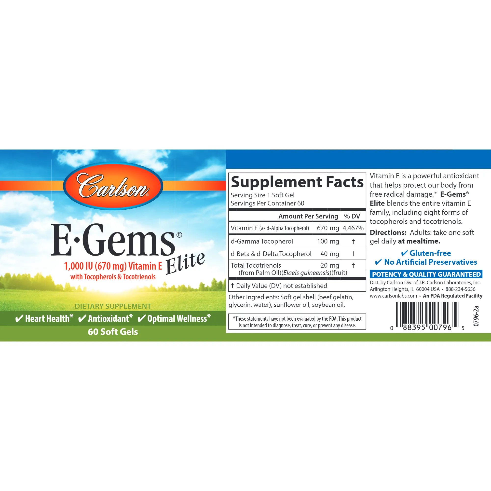 E-Gems Elite 1000 IU 60 gels by Carlson Labs