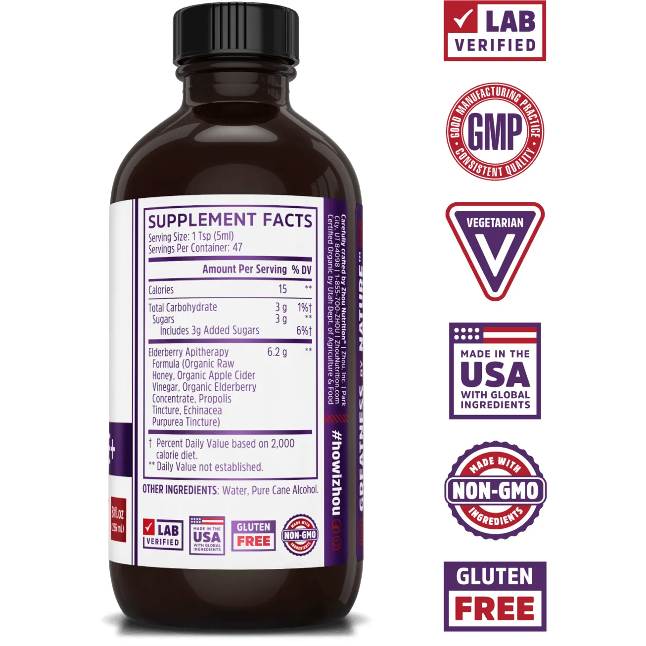 Elderberry Syrup 8 fl oz By ZHOU Nutrition