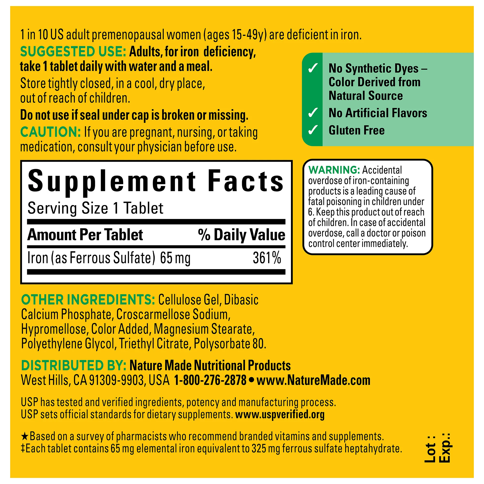 Iron 65 mg Tablets (325 mg Ferrous Sulfate)