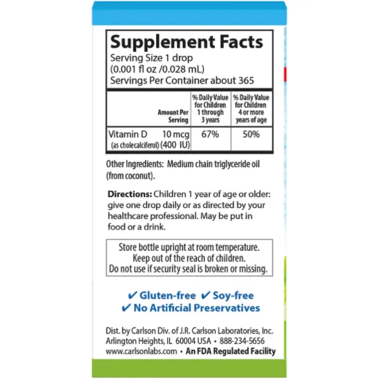 Kid's Super Daily D3 400 IU 0.35 fl oz by Carlson Labs
