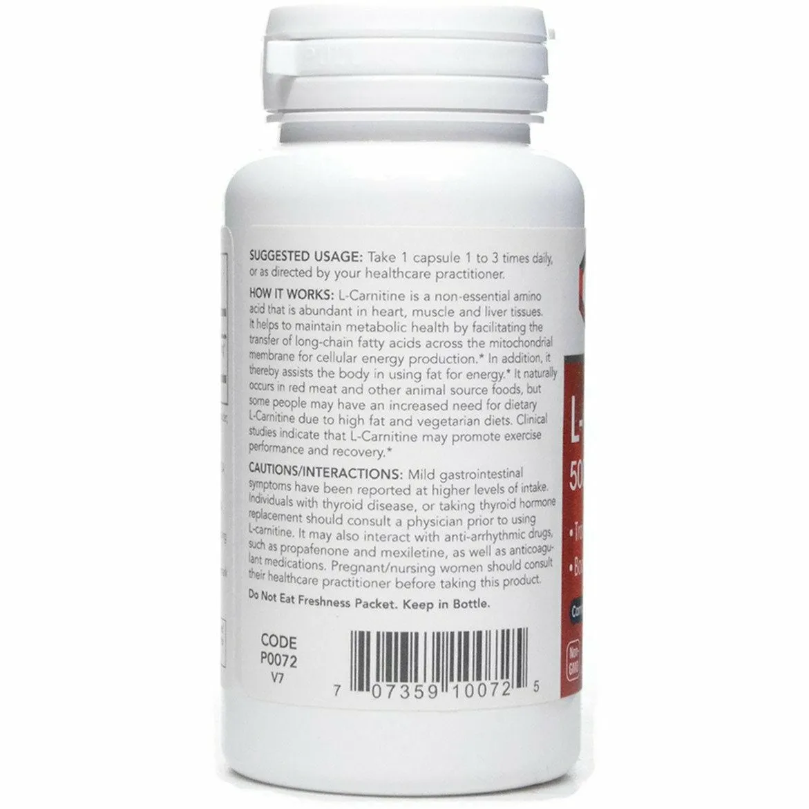 L-Carnitine 500 mg 60 caps by Protocol For Life Balance