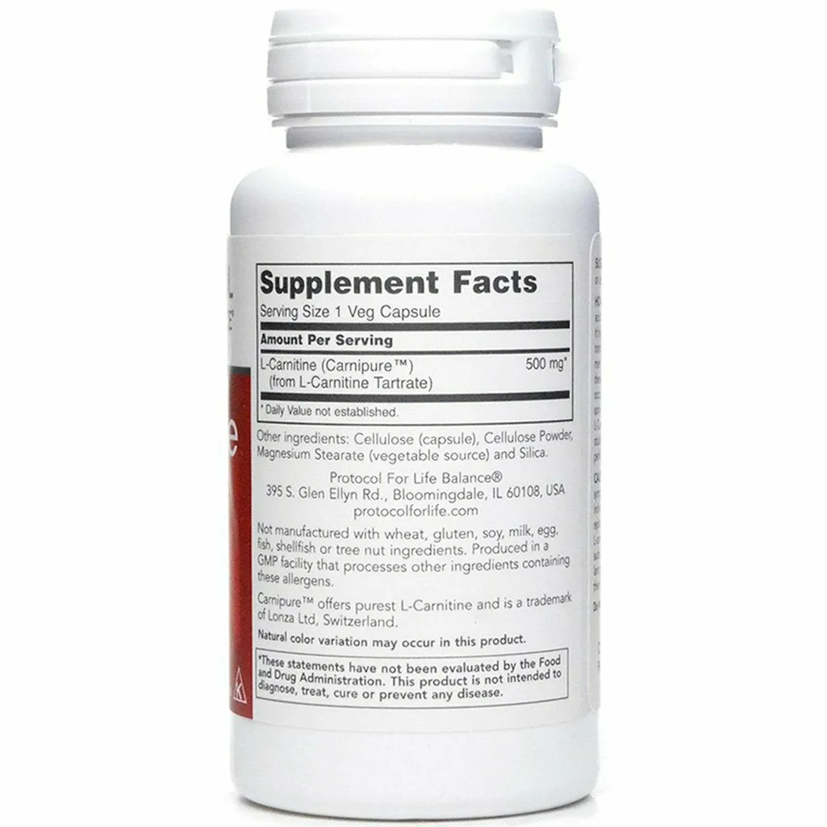 L-Carnitine 500 mg 60 caps by Protocol For Life Balance