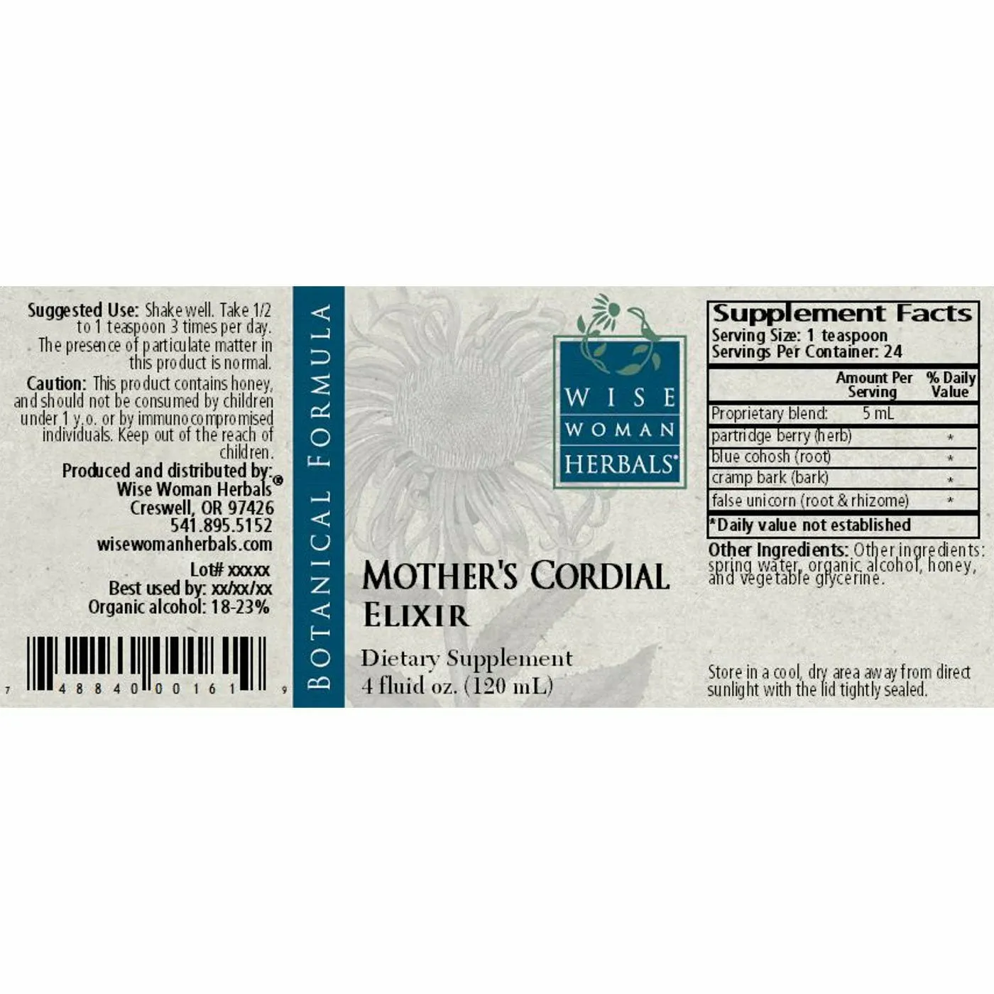 Mother's Cordial Elixir 4 oz by Wise Woman Herbals