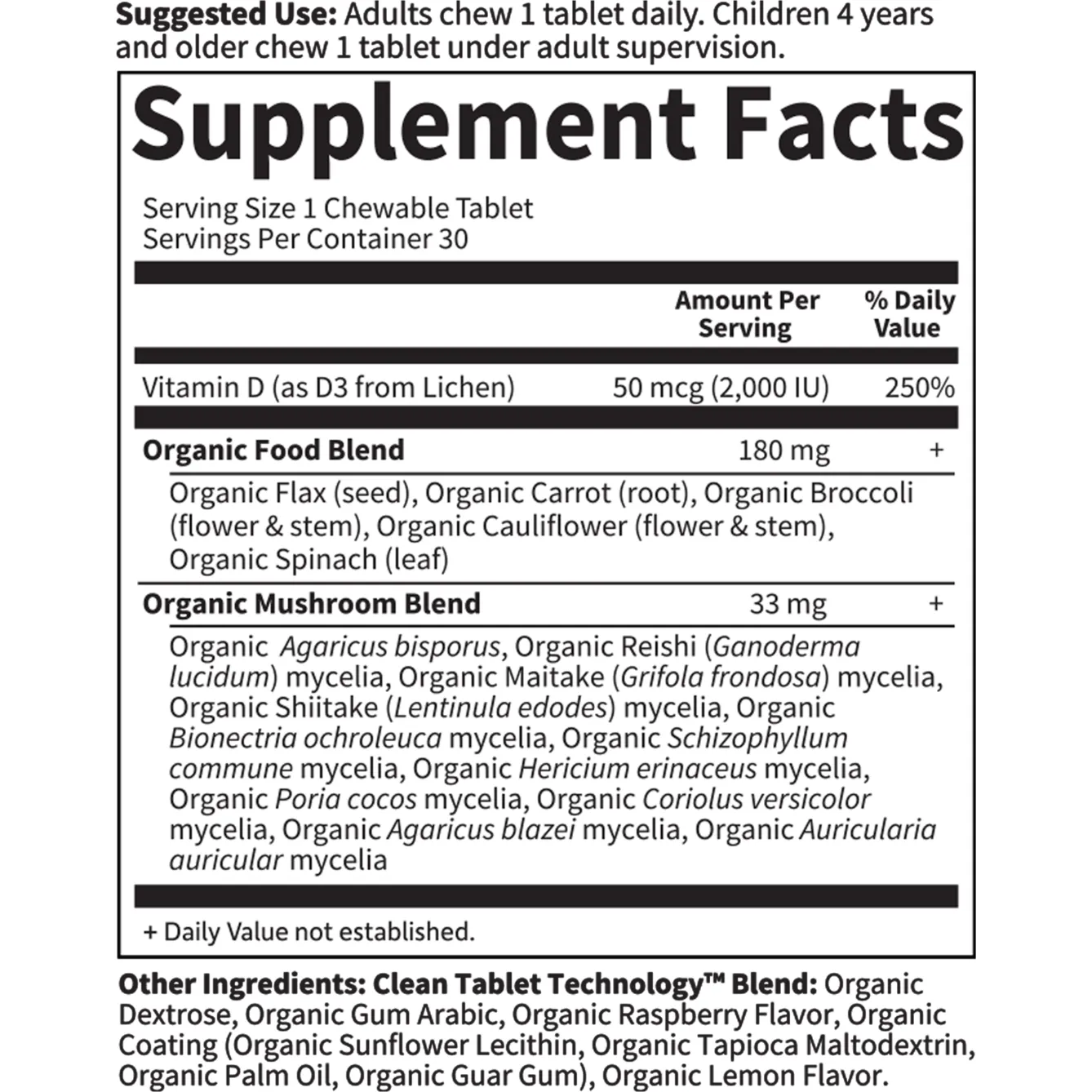 mykind Organics 2000 IU Vegan D3 30 tabs by Garden Of Life