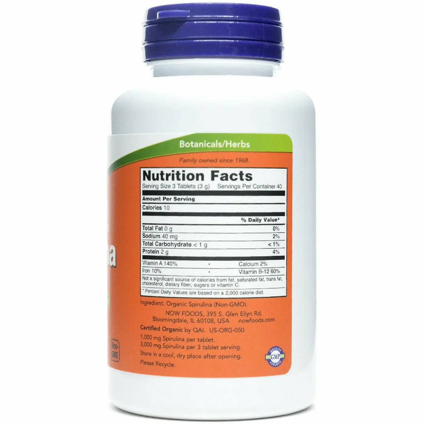 Organic Spirulina 1000 mg 120 tabs by NOW
