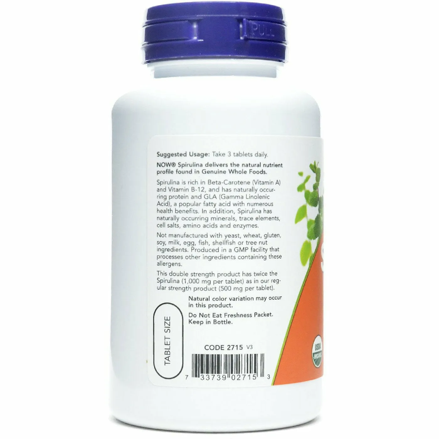 Organic Spirulina 1000 mg 120 tabs by NOW