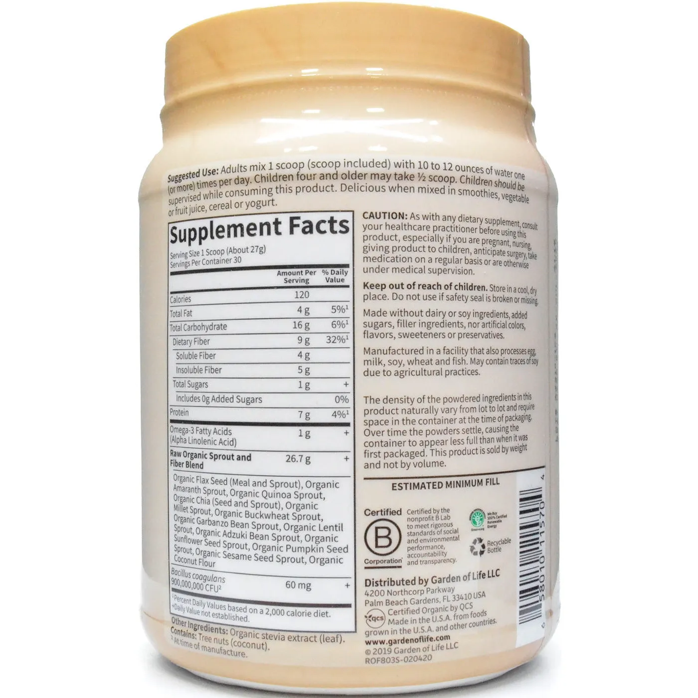 RAW Organic Fiber 803 g By Garden Of Life