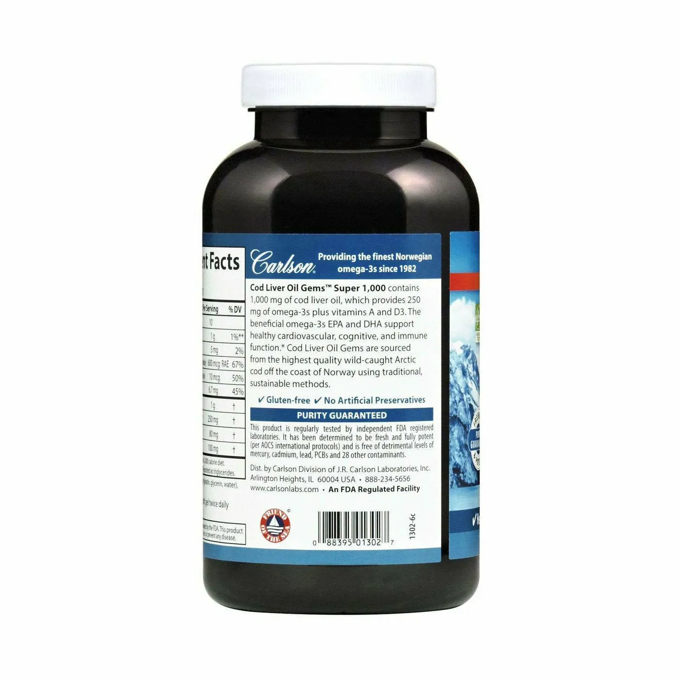 Super Cod Liver Oil 1000 mg 250 gels by Carlson Labs