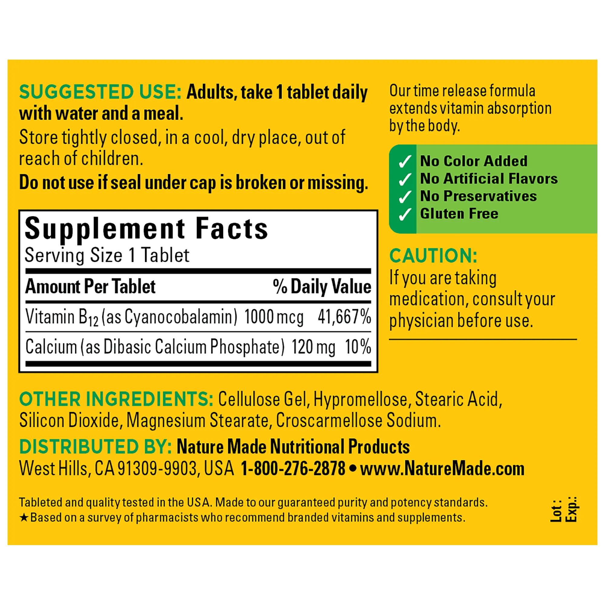 Vitamin B12 Time Release 1000 mcg Tablets