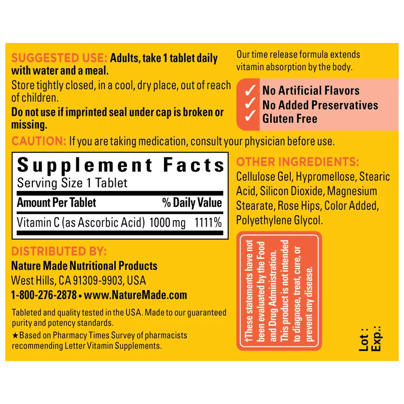 Vitamin C 1000 mg Time Release with Rose Hips Tablets