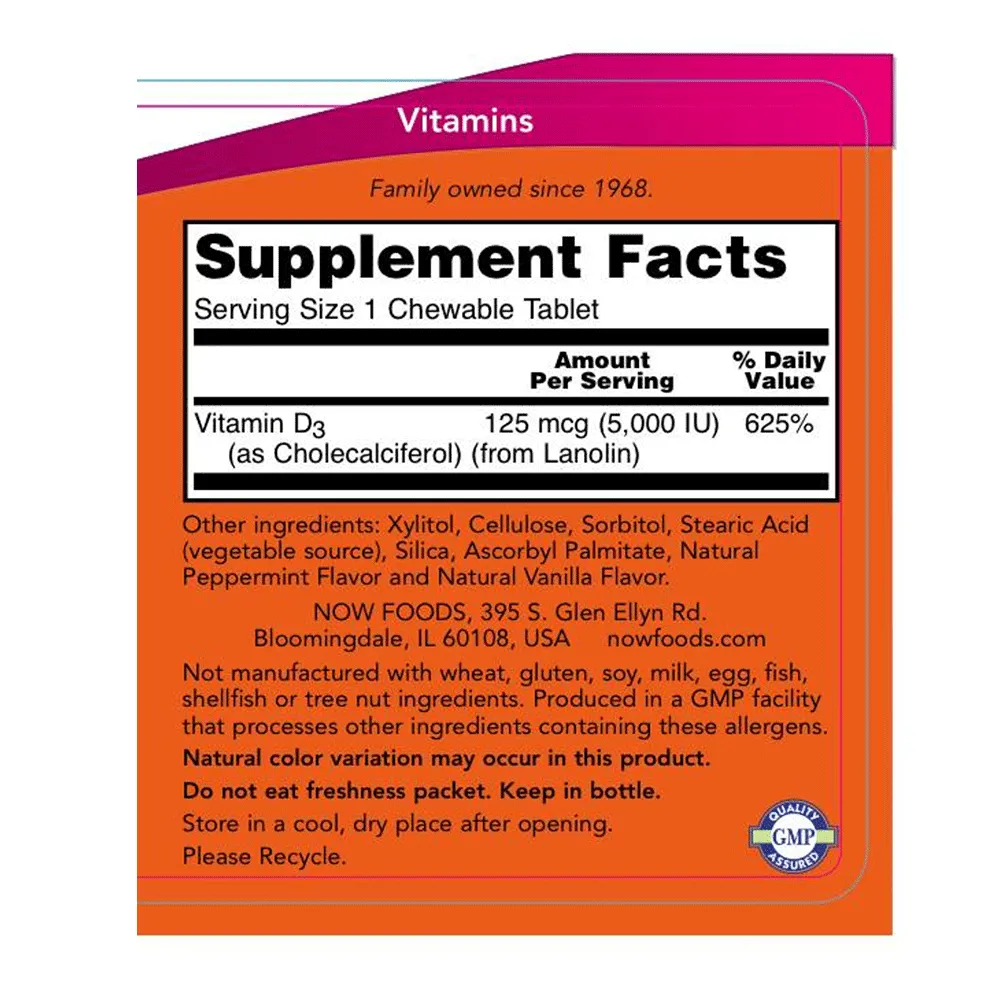 Vitamin D-3 | 5.000 IU | Mint Chewable | 120 Count