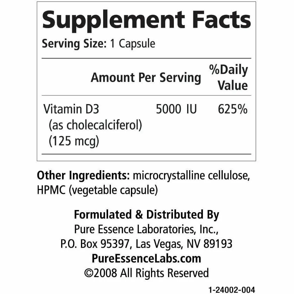 Vitamin-D 5000 IU 30 Capsules by Pure Essence