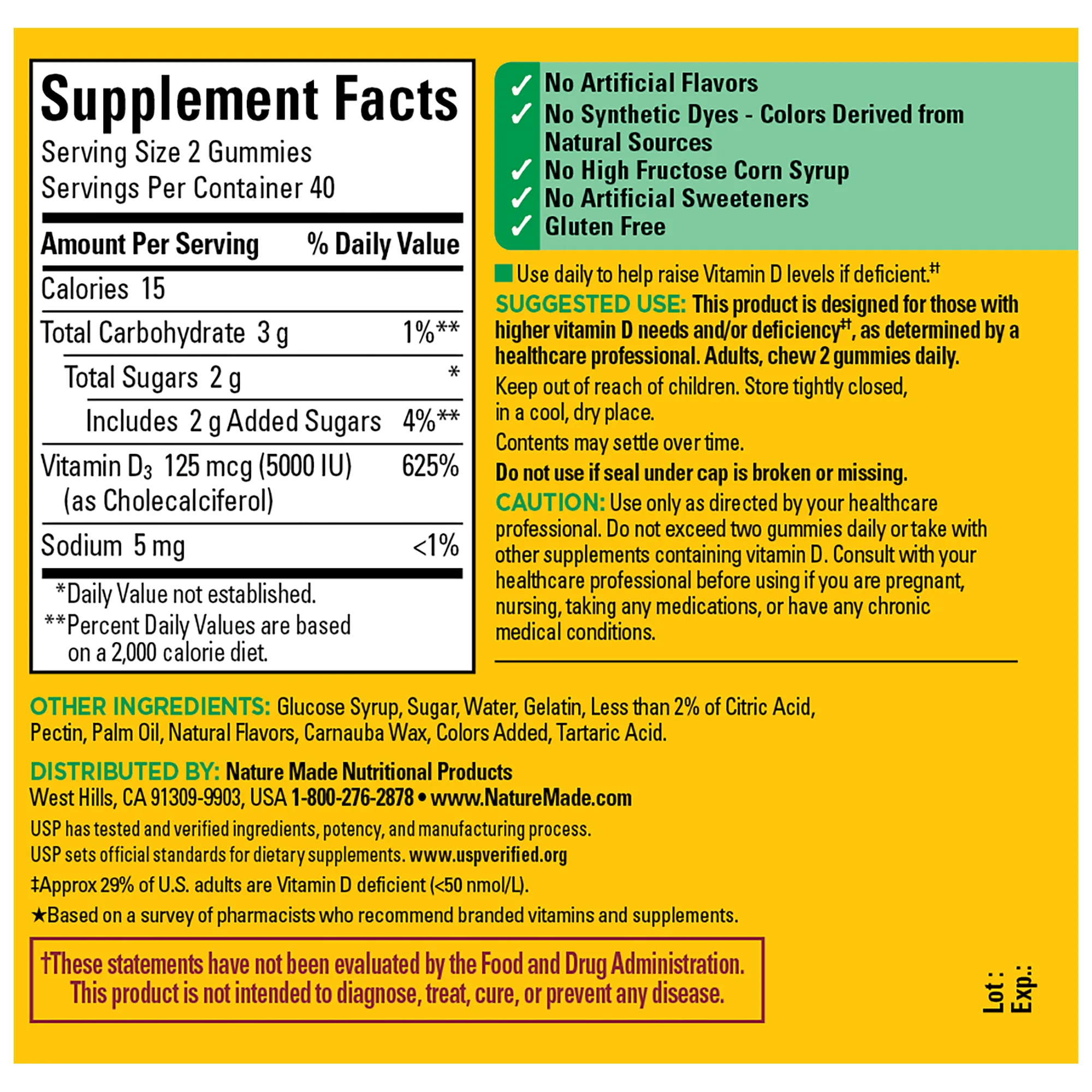 Vitamin D Extra Strength 5000 IU (125 mcg) Gummies