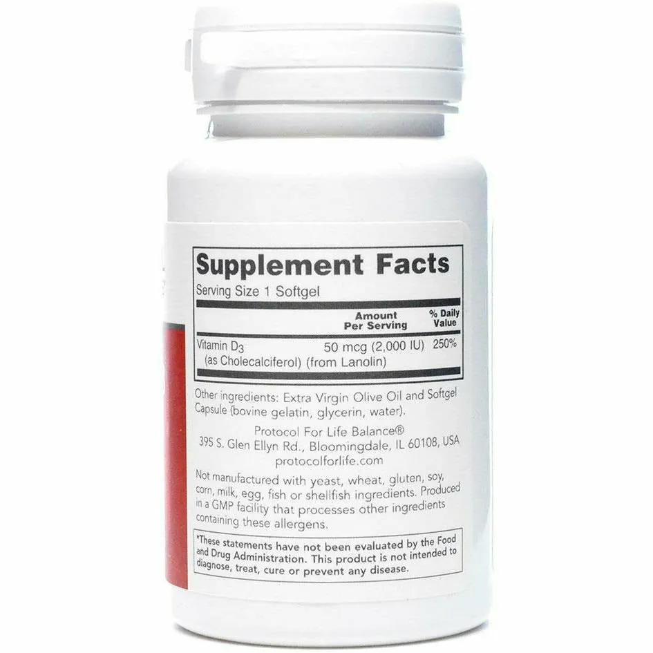 Vitamin D3 2000 IU 120 softgels by Protocol For Life Balance