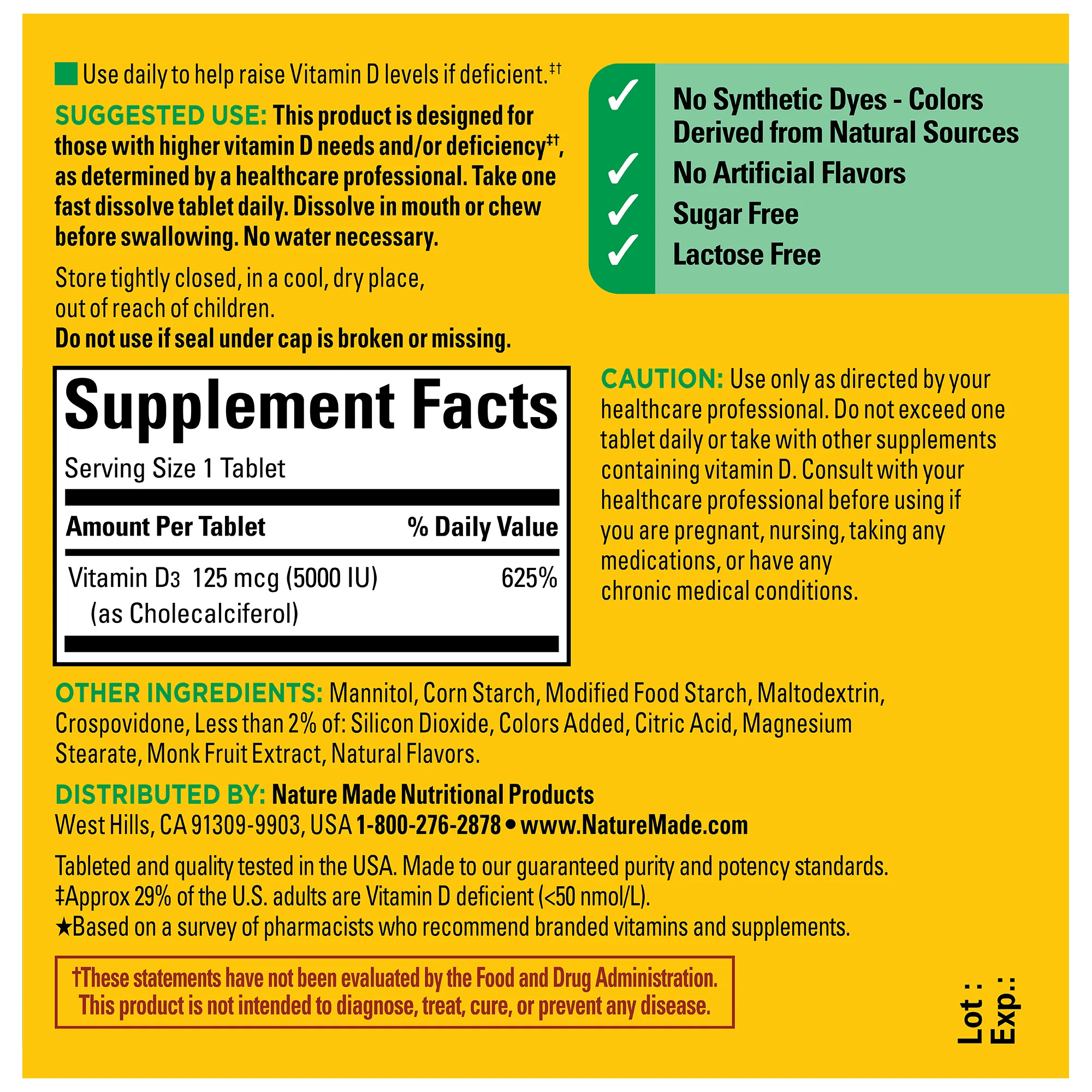 Vitamin D3 5000 IU (125 mcg) Fast Dissolve Tablets