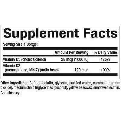 Vitamin D3 & K2 60 softgels by Natural Factors