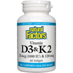 Vitamin D3 & K2 60 softgels by Natural Factors
