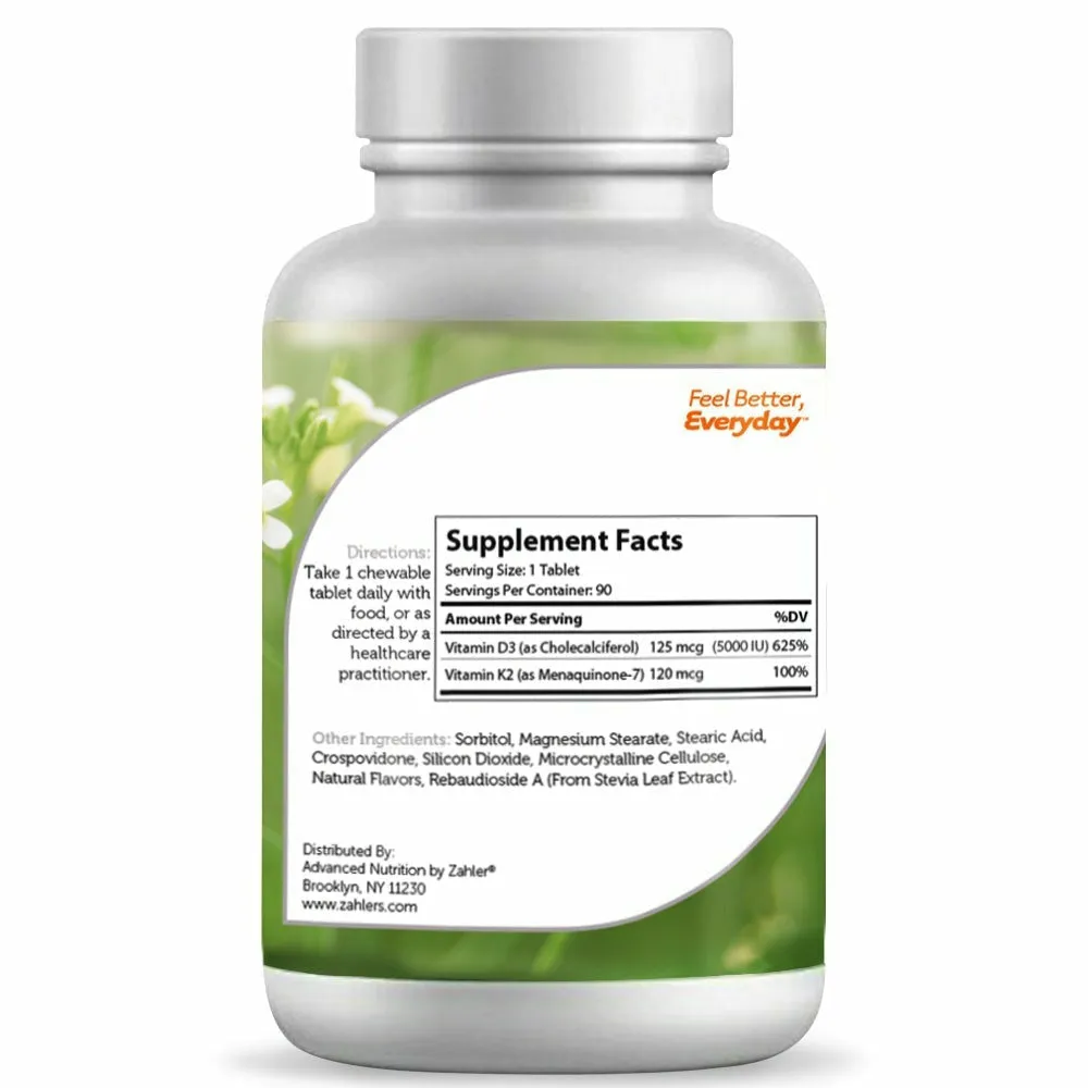 Vitamin D3 & K2 Chewable 90 tabs by Zahler